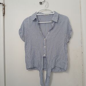 Striped Blue and White Tie-Front Blouse